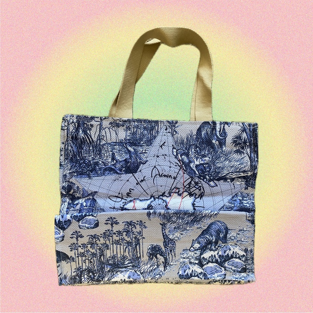 BRAND NEW Authentic Christian Dior Around The World Straw Woven Canvas Tote Bag - Picture 2 of 6